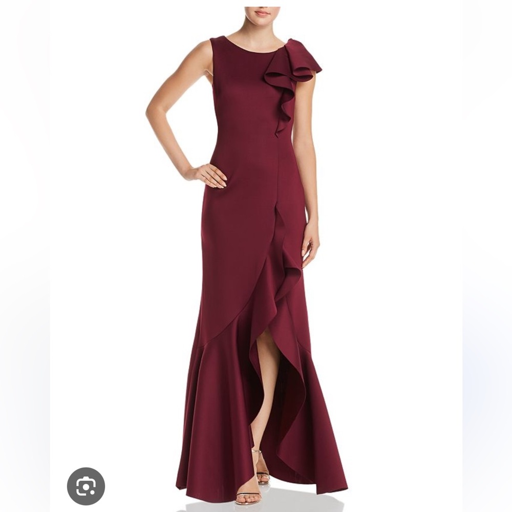 Eliza J Maroon Ruffle Gown